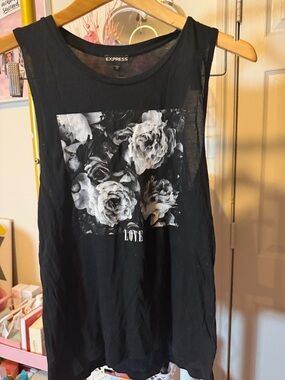 Express Black Floral Graphic Muscle Tank - LOVE Print